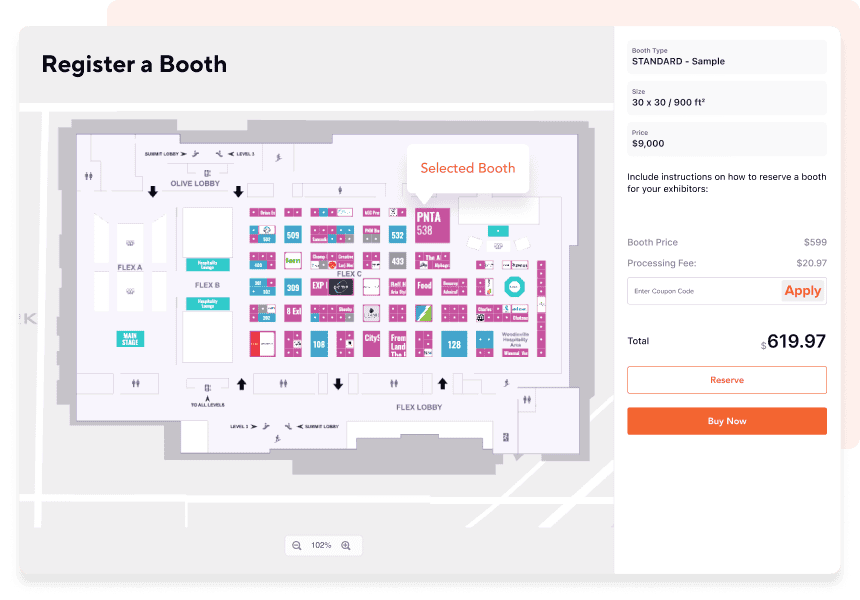 Enable Exhibitors To Purchase Booths & Negotiate Booth Price.