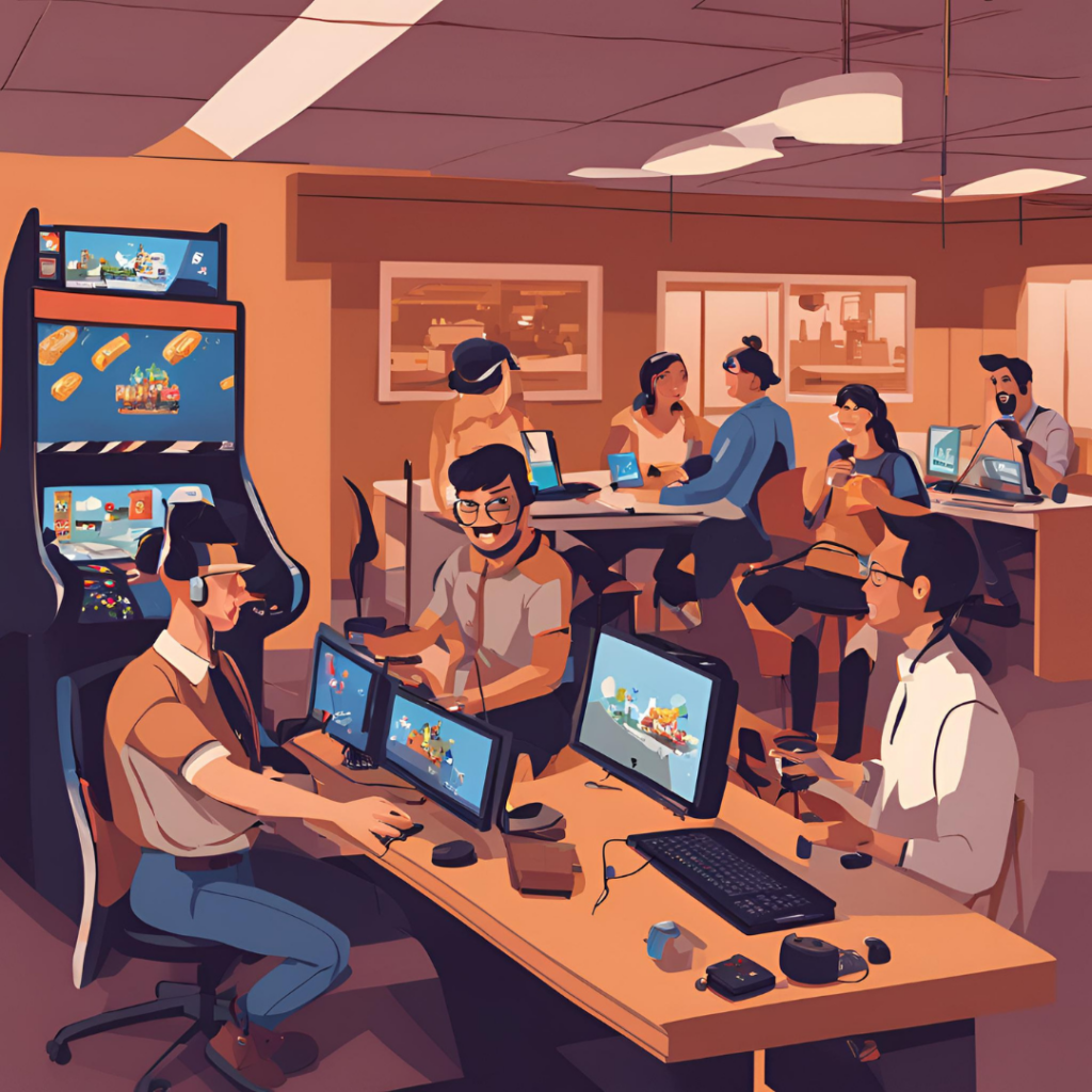 employees playing video games