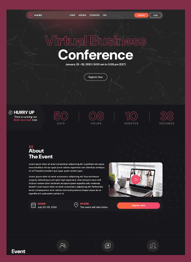 Virtual Business Conference landing page 