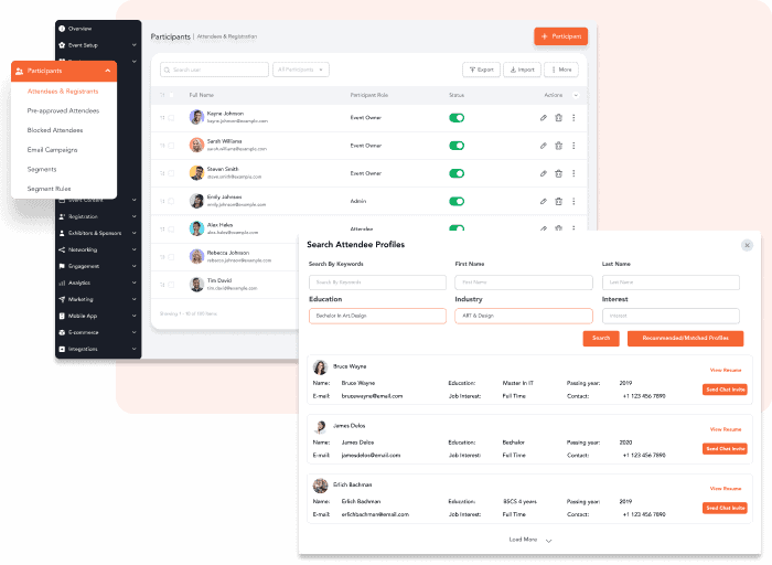 Attendee engagement data displayed on vFairs dashboard