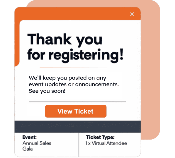 Popup box showing event registration confirmation