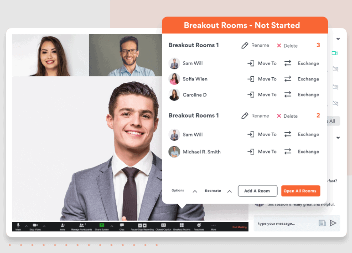 Example breakout room shown for increased networking and icebreaking